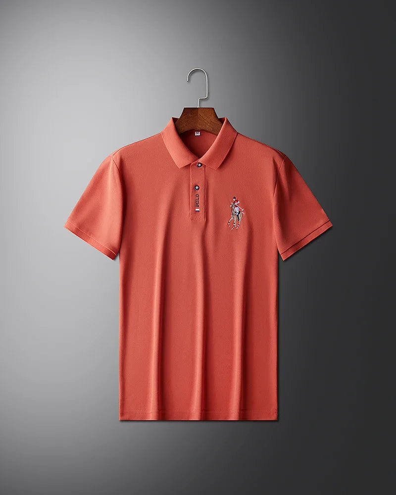 High end brand men's exquisite printed polo shirt short sleeve 2024 summer new cool and comfortable silk casual lapel T-shirt