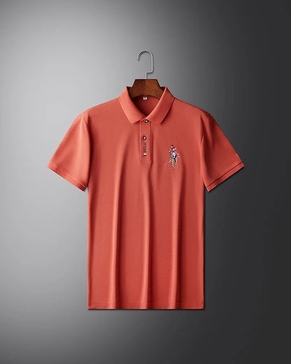 High end brand men's exquisite printed polo shirt short sleeve 2024 summer new cool and comfortable silk casual lapel T-shirt