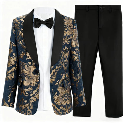 Premium Gold Embroidery Suit Set for Boys 3-14 Yrs Communion Suit Jacket Vest Pants Set Stylish Shawl Collar Children Tuxedo