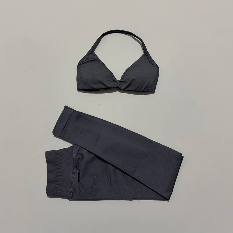 2 Pcs Seamless Yoga Sports Set for Women Resistant Backless Bra Pilates Fitness Workout Running Leggings Gym Suit