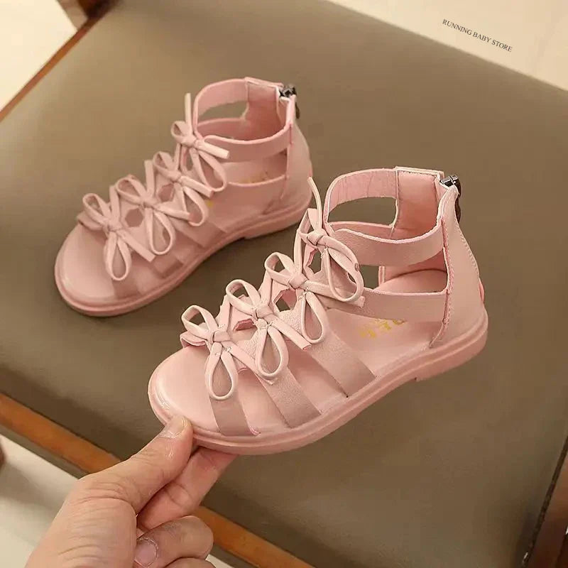 Gladiator Children Sandals for Girls 2025 Breathable Summer Girl Roman Shoes Boots Black Pink Beige Party Student Sandal I06095
