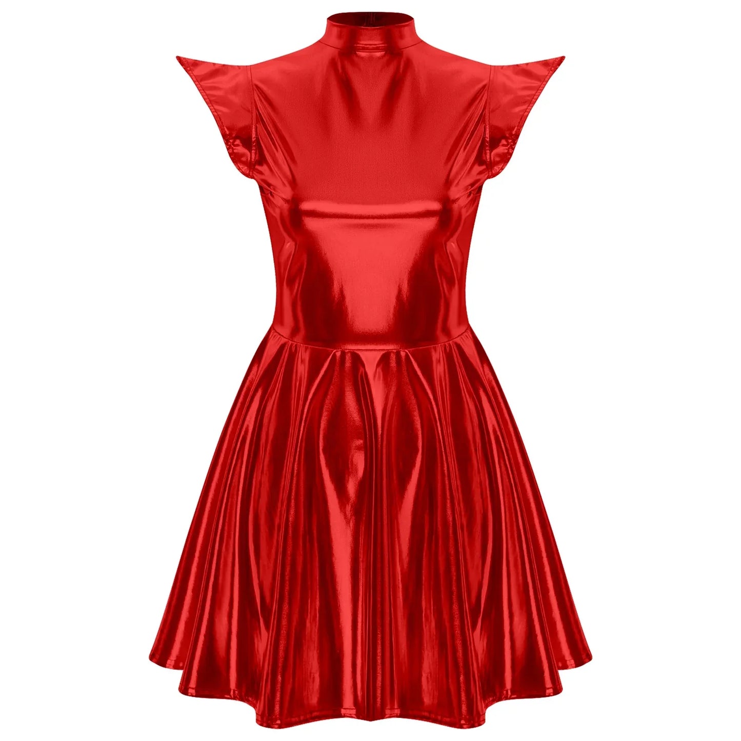 Womens Cocktail Dress Shiny Metallic Dress Alien Space Cap Sleeve High Waist A-line Dress for Halloween Party High Street Dress