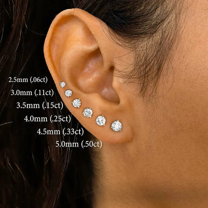 3-prong Set Round Brilliant Cut Moissanite Stud Earrings for Women S925 Silver Solitaire Lab Diamond Ear Studs with Certificates