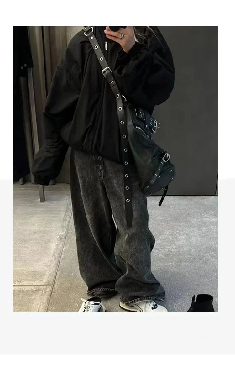 High Street Vintage Handbag Women New Rivet Large Capacity Casual Crossbody Bags Ladies Moto Biker Black Messenger Bag