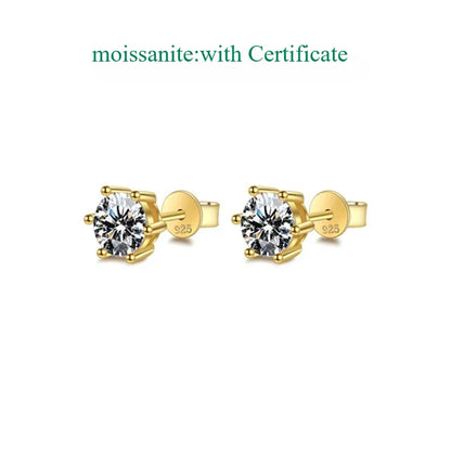 0.1-3CT Certified Moissanite Stud Earring for Women Classic Sparkling Lab Diamond Sterling Silver 925 Jewelry 6-Claws