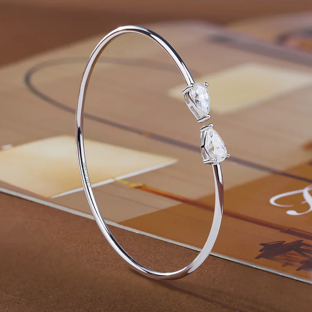 2-Stone Waterdrop Shape Moissanite Bangles For Women 100% S925 Silver 2cttw Pear Cut Diamond Open Cuff Bracelet With Certificate