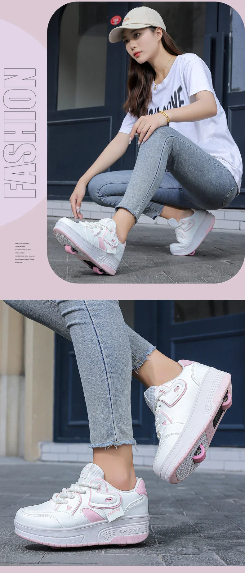 Lace-up breathable walking shoes Girls 2024 new two-wheeled retractable sports roller skates for female students outdoors