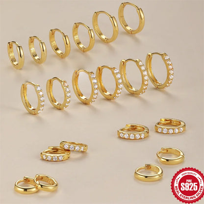 Silver 925 1 pair Women Small Hoops Earring Piercing Ear Cartilage Tragus Simple Thin Circle Anti-allergic Ear Buckle