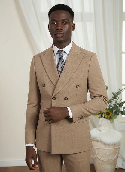 Turkish style Elegant Man Suit khaki 2 Pcs Set Modern Wedding Party Suits for Men Stylish Business office suit