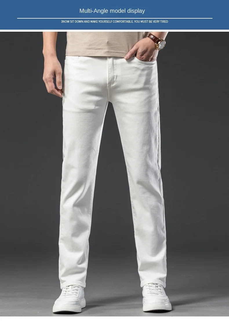 2025 Men White Jeans Fashion Casual Classic Style Regular Straight  Fit Soft Trousers Male  Advanced Stretch Pants