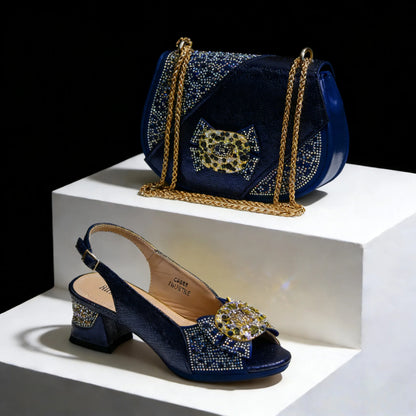 Newest Italian Design Special Synthetic Fabrics Women's Matching Shoe and Bag Set High Heel for Weddings and Parties