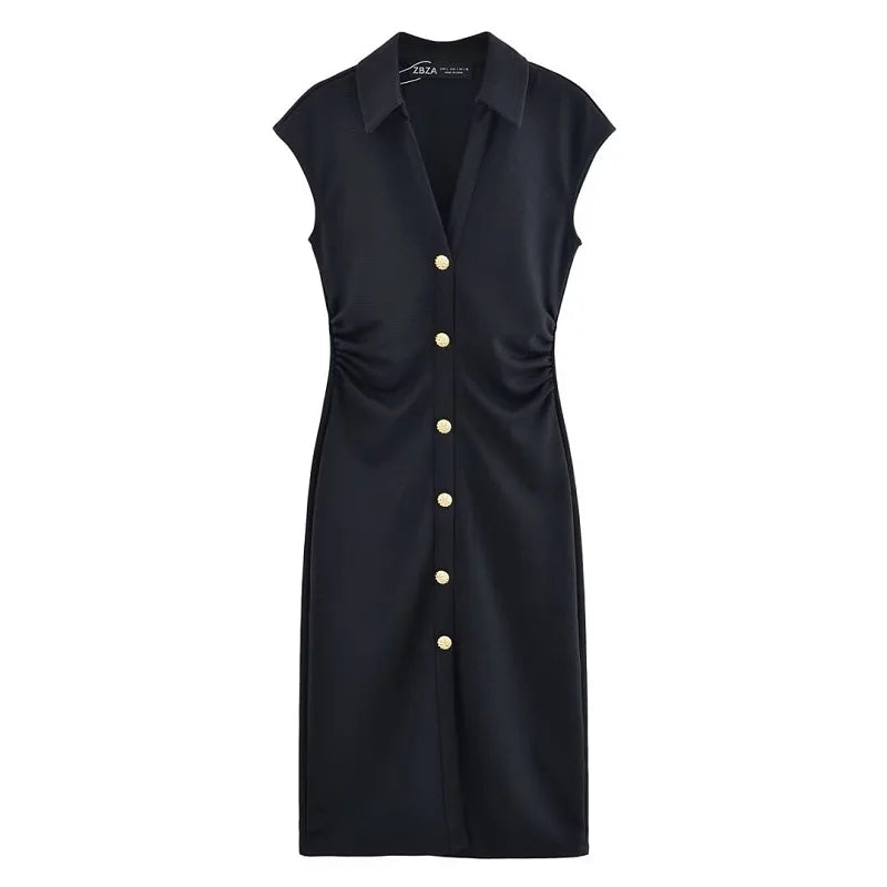 Pleated Midi Dresses for Women Sleeveless Shirt Dress Woman White Black Women's Summer Dress Draped Party Dress Women