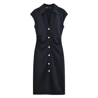 Pleated Midi Dresses for Women Sleeveless Shirt Dress Woman White Black Women's Summer Dress Draped Party Dress Women