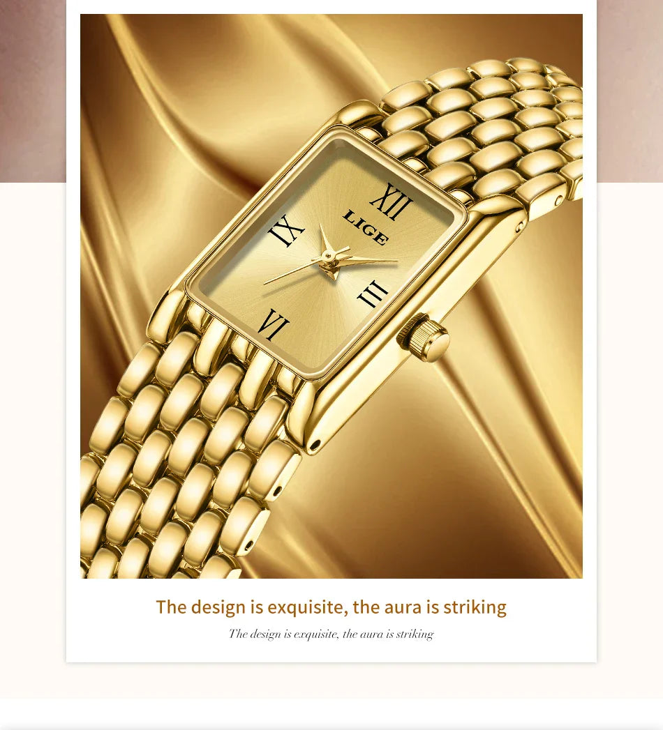 2025 New Gold Women's Watch Luxury Quartz Watch Stainless Steel Bracelet Retro Fashion 30M Waterproof Watch for Women reloj