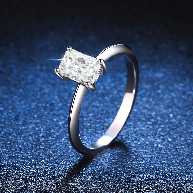 NeeTim 1ct Emerald Radiant Cut Moissanite Wedding Ring for Women Solitaire Lab Diamond S925 Sterling Silver Designer Jewelry