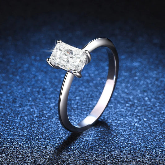 NeeTim 1ct Emerald Radiant Cut Moissanite Wedding Ring for Women Solitaire Lab Diamond S925 Sterling Silver Designer Jewelry