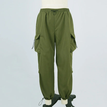 Cool Streetwear Versatile Quicky Drying Wide Leg Low Waist Drawstring Cargo Trousers Fashion Daily Casual Pockets Pants For Male