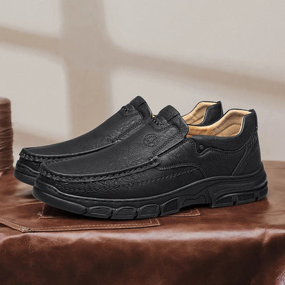 Men's Handmade Thick Rubber Bottom Breathable Casual Leather Shoes Classic Sewn Loafers Comfortable Leisure Footwear