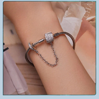 Authentic 925 Sterling Silver Basic Charm Bracelet with Safty Chain Women Beads and Pendant DIY Bracelet BSB103