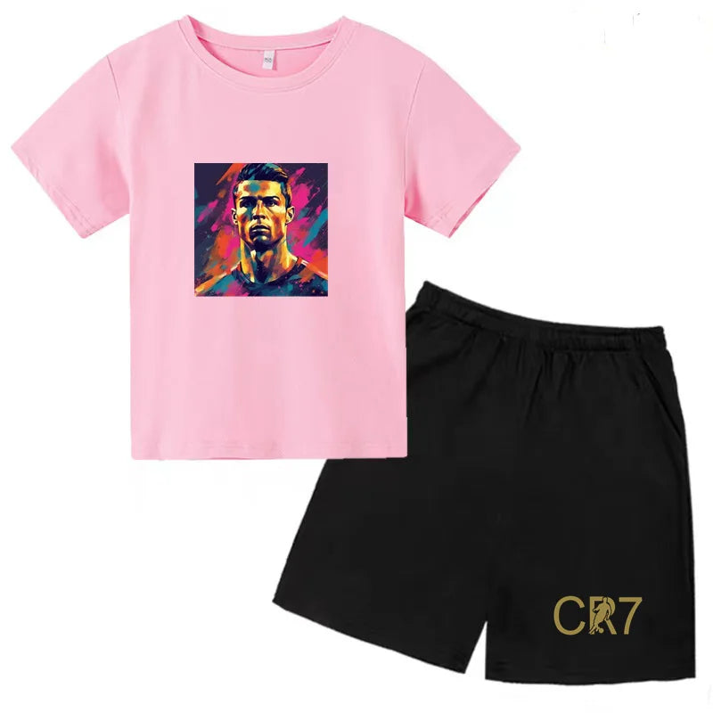 Summer Kids Ball Wear Creative Pattern Football Set T-shirt + Shorts Boys Girls 3-13 Years Old Sports Quick Drying T-shirt Set