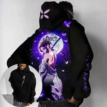 Demon Slayer Y2K Trendy Hoodie Men's Autumn/Winter New Kochou Shinobu Anime Printed Street Hip Hop Casual Loose Parent Child Top
