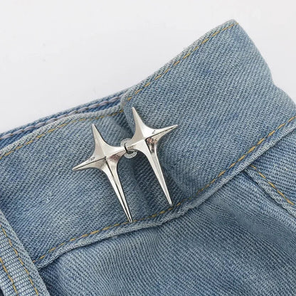 1Pair Cross Star Waist Buckle Adjustable Detachable Pants Clips Waist Tightener Nail-free Metal Button Snaps for Jeans Decor