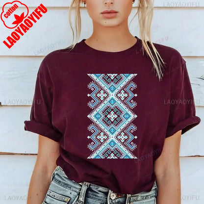Shirt Ornament Print Shirt Ukraine Shirt Ukrainian T-shirt Gift for Women High Quality Cotton Tops Creativity Style