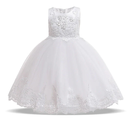 Summer Lace Bow Girls Princess Dress Fisrt Communion Children Pageant Party Dresses Evening Prom Dresses Vestidos Kids Clothes