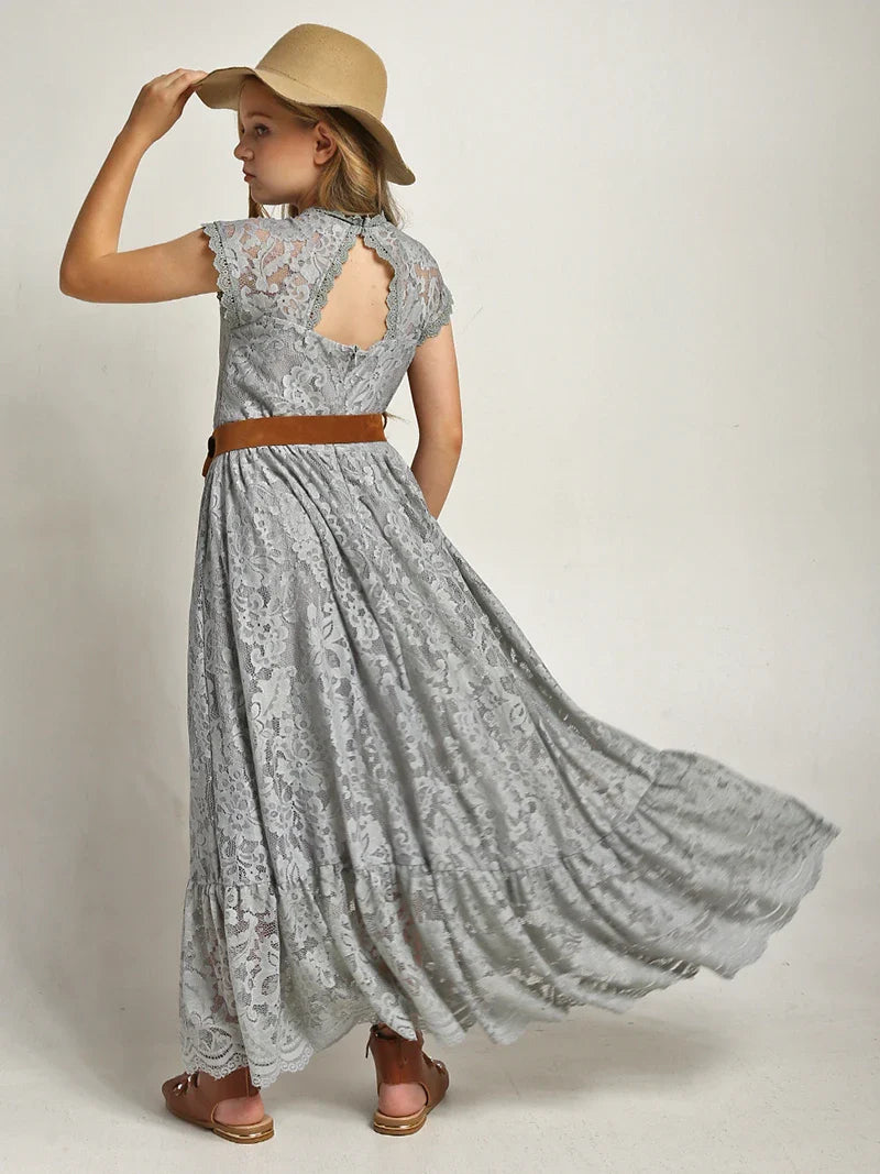 Princess Girls Lace Bohemia Long Dresses Baby Kids Flower Wedding Party Dress Cotton Lining Vestidos Costume Children Clothing