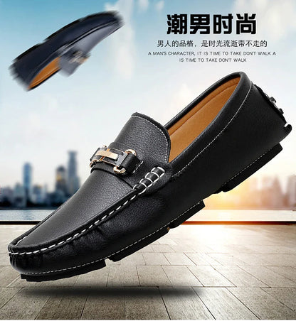2025 New Handmade Soft Soled Beanie Shoes Men's Korean Style Casual Leather Shoes Social Spirit Boy Brand Lazy Shoes Loafers