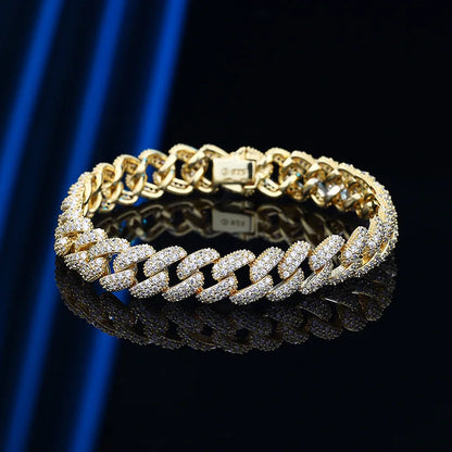 S925 Sterling Silver Plated 18K Gold Cuban Bracelet for Women Men High Carbon Zircon Diamond Bracelets Hip Hop Link Chain