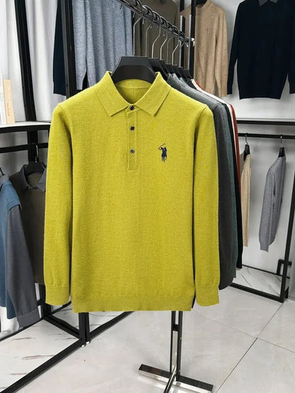 High quality luxury knitted long sleeve T-shirt men's autumn new designer brand Pony embroidery fashion Paul classic polo shirt