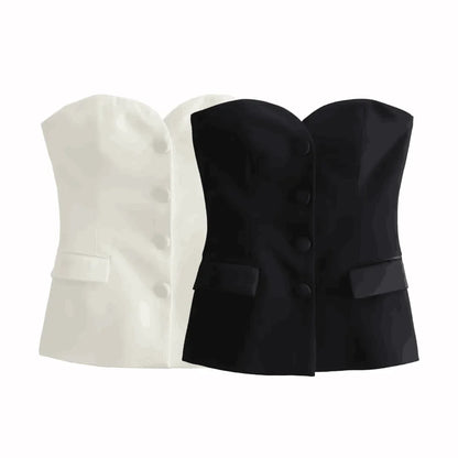 Black White Crop Top Women Off Shoulder Corset Tube Tops Woman 2024 Summer Backless Vest Top Sexy Strapless Tank Top