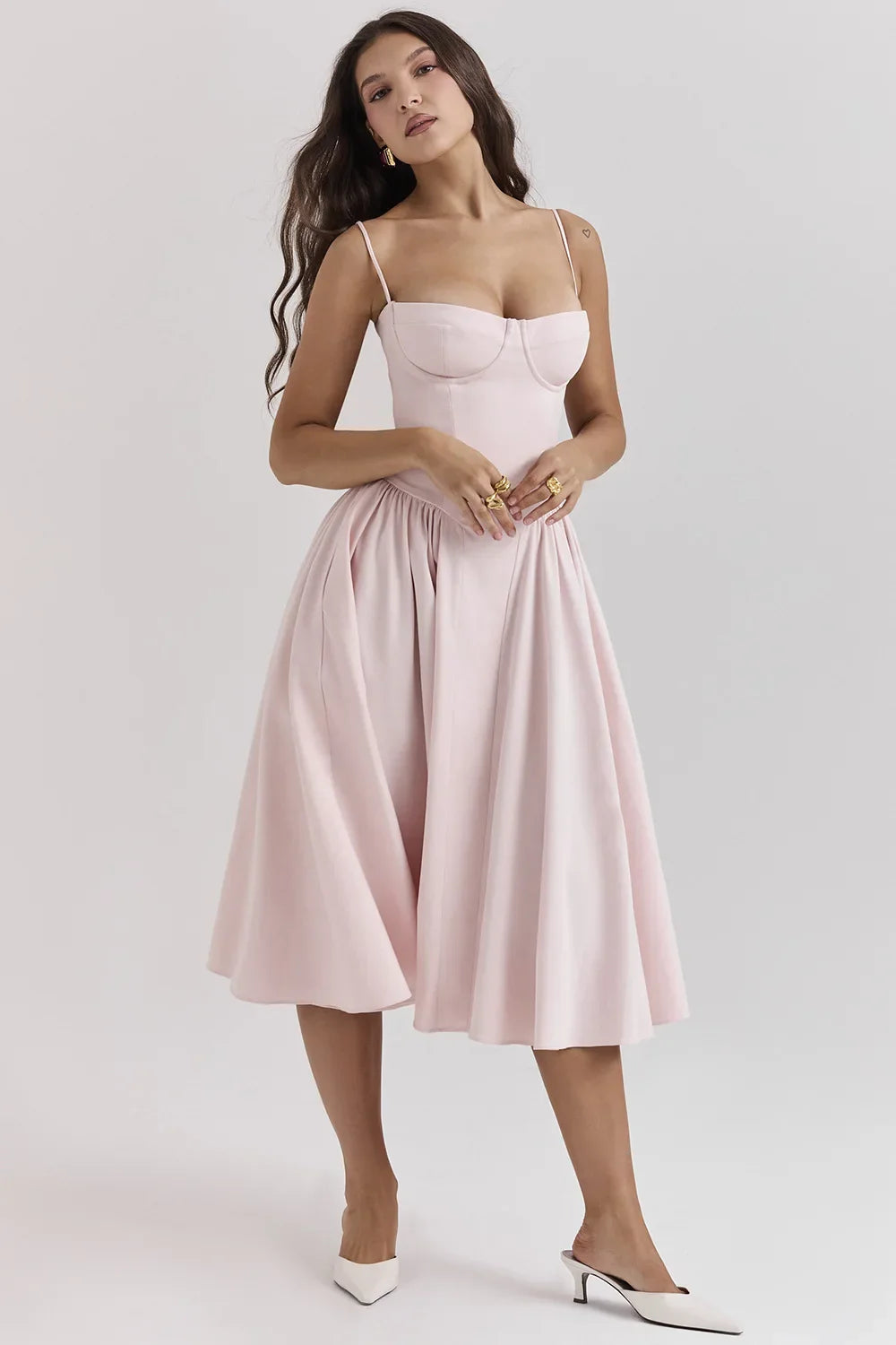 Women Elegant Sleeveless Backless Pleated Dresses Lady Sexy Solid Sling Midi Dress 2024 Female Party Evening A-line Robes
