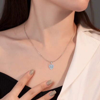 Pink Heart Moissanite Necklace Earring Set 2ct with Certificate Passed Diamond Test Women Jewelry Gift S925 Silver
