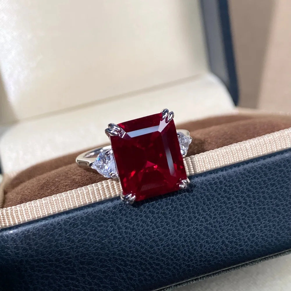 Luxury Platinum Solid Platinum PT950 Unisex Ring, Ruby Diamond, High Beauty Jewelry