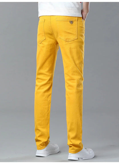 Straight Fashion Men's Jeans Solid Color Casual Business Stretch Washed Denim Trousers Breathable Streetwear Trendy Male Pants