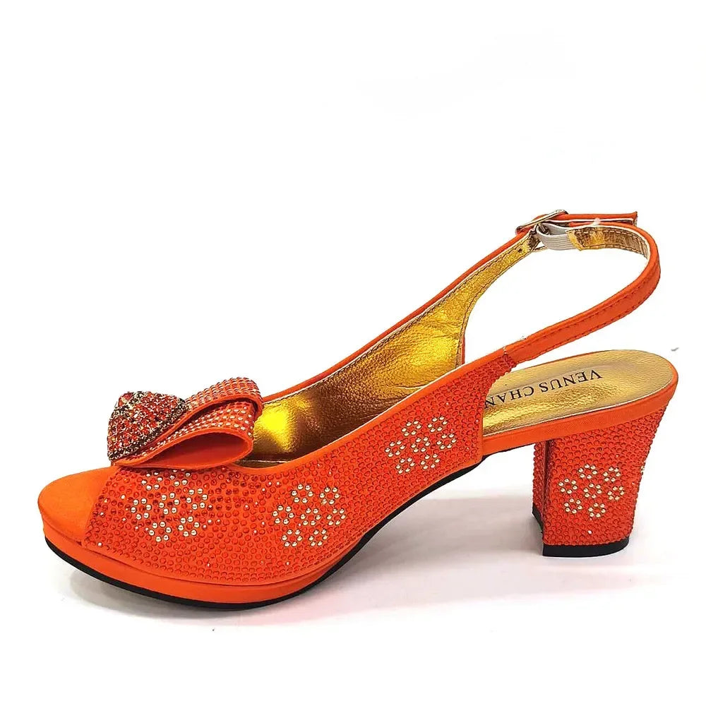 Italian Shoes And Bag Sets For Evening Party With Stones Italian Satin cloth  Rhinestone bow Handbags Match Bags