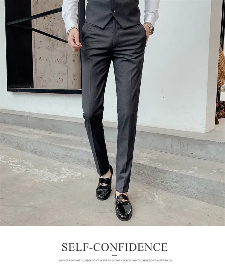 Solid Color Suit Men's Fashionable Gentleman Business Banquet Korean-style Formal Dress Casual Wedding (Blazer+Vest+Trousers)