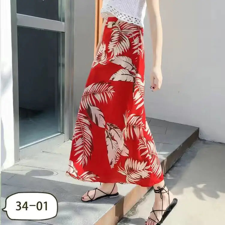 Wrap Skirts Women Casual Chiffon Tie-Waist Ruffle Wide Leg Loose