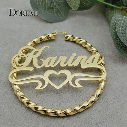 30/50/70/90MM Custom Name Earring Big Hoops Cat Character Stainless Hip Hop Style Earrings Custom Earrings for Women Gift