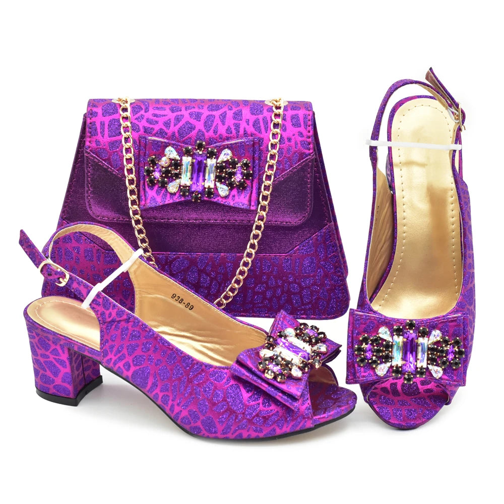 Purple Shoe and Bag Set for Party in Women Italian Shoe and Bag 2026 High Quality Elegant Heeled Shoes for Women African Pumps