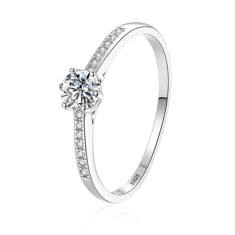 0.3ct 4mm Moissanite Rings for Women Sparkling Lab Diamond S925 Sterling Silver Eternity Wedding Engagement Promise Rings