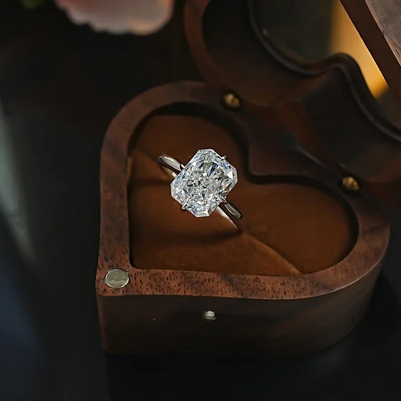 8 * 10 rectangular Redion 925 silver ring set with high carbon diamond daily diamond ring, niche and versatile for women