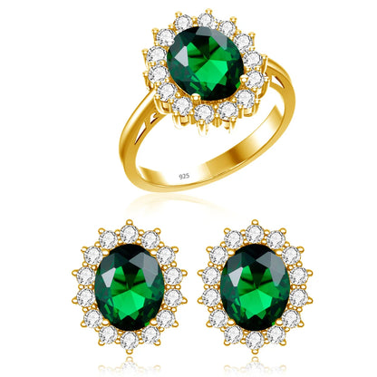 Princess Diana Gold Emerald Ring Women Oval Stone 8*10mm Trending Victoria Jewelry luxury Engagement Gift High Quality