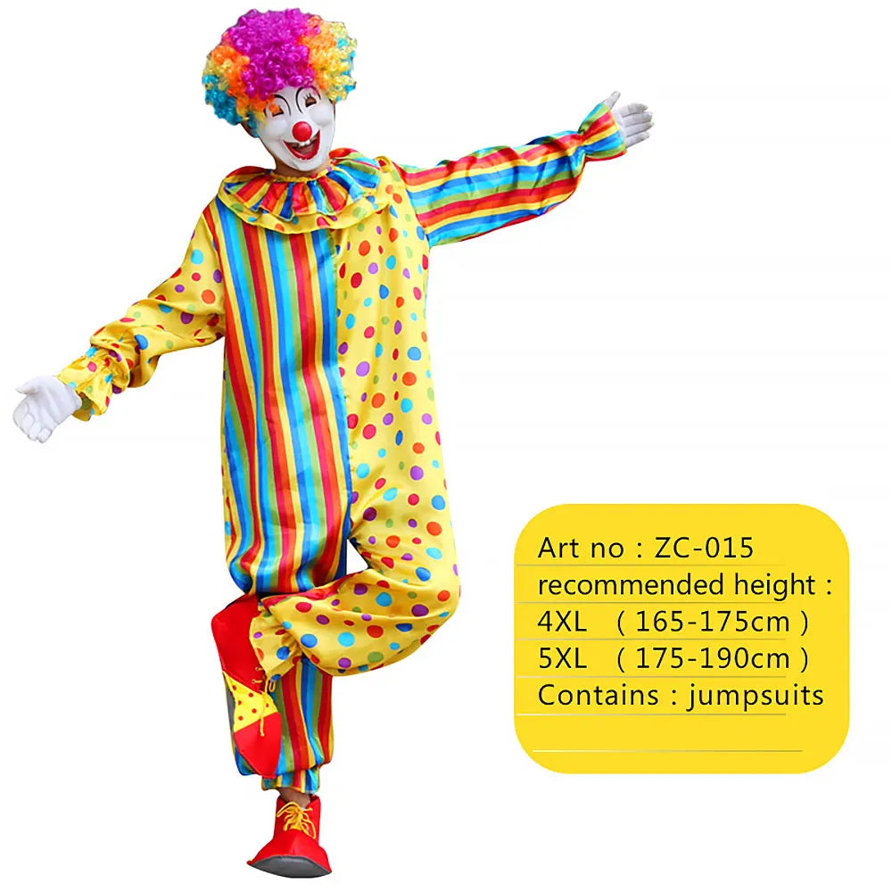 2025 New adult Circus Clown Cosplay Costumes Stage Performance Halloween Clown Role Play  Supply for Birthday Carnival