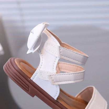 Little Girl's Sandals Gladiator Style Black White Children Sliders Flat Pu Leather Fashion Hook-loop Kids Summer Shoes 21-30