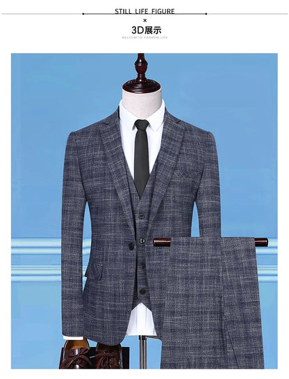 Blazer Vest Pants  Boutique Plaid Men's Formal Groom Wedding Dress Slim Suit 3Pcs or 2Pcs Men's Casual Business Suit Tuxedo