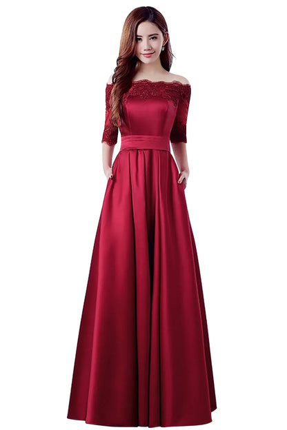 Luxury Lace Appliques Evening Dresses Elegant Satin A Line Embroidery Lace Up Prom Gowns Formal Party Vestido De Gala For Bride