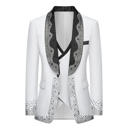 Luxury Wedding Suit For Fashion Men Beaded Slim Fit Groom Tuxedo Gentleman Party Suit 3 Pieces (Jacket+Pants+Vest) 2025